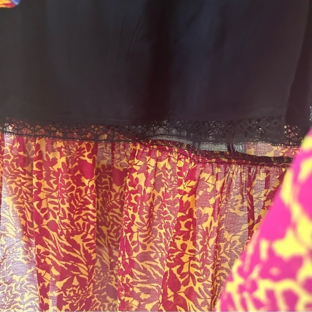 NEW Anthropologie Black Motif Boho Floral Velvet Trim Midi Dress Sz OUS Lined - Picture 7 of 14